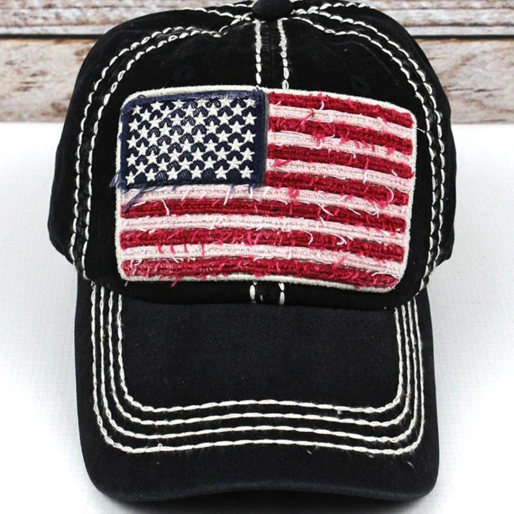 KBETHOS American Flag Americana Black Distressed Ball Cap Hat NWT